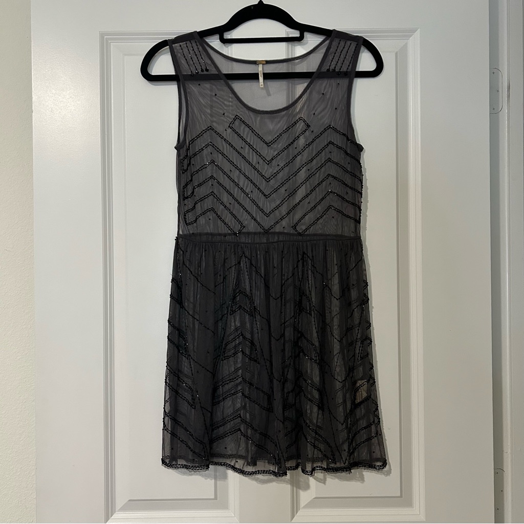 Free People Gray Beaded Mini Dress